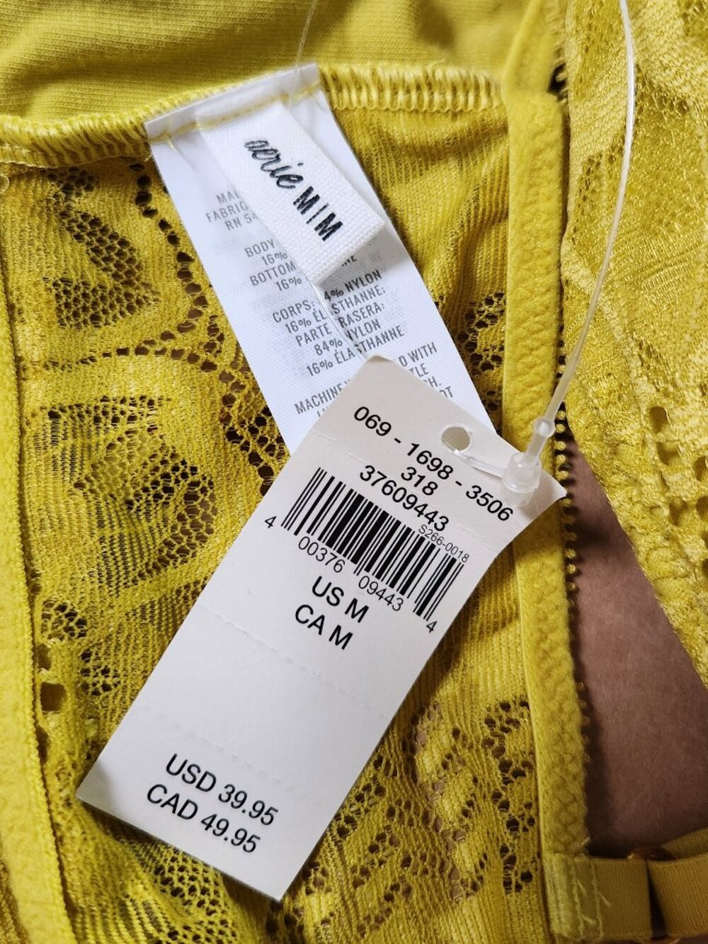 AERIE - Lace Padded Bra Top Bralette Yellow Gold - NEW NWT - Picture 3 of 4